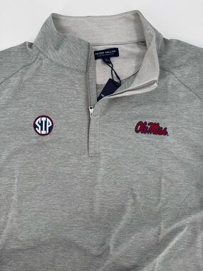 DUAL-EMBROIDERED! Peter Millar Ole Miss SIP Gale Grey Quarter-Zip Vest! XL - NWT